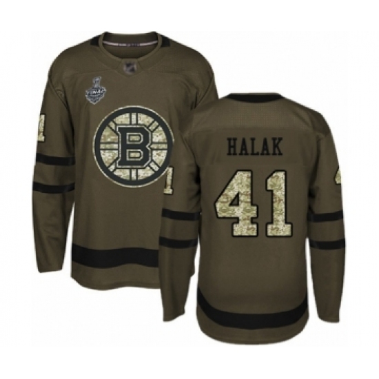 Youth Boston Bruins 41 Jaroslav Halak Authentic Green Salute to Service 2019 Stanley Cup Final Bound Hockey Jersey