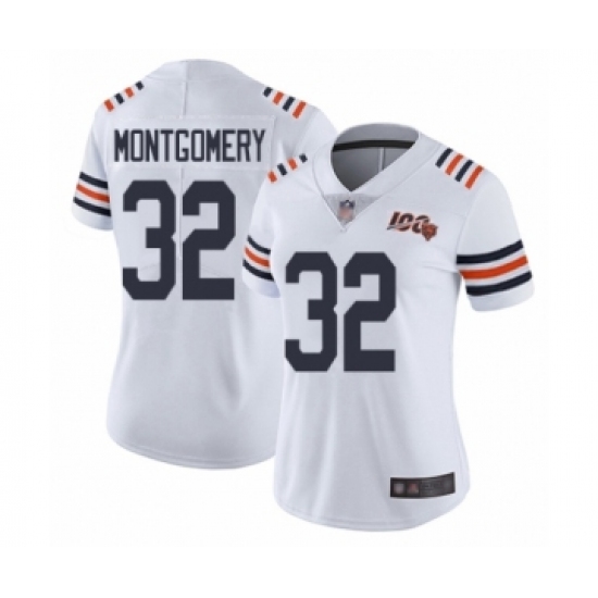 Women's Chicago Bears 32 David Montgomery White 100th Season Limited Football Jersey