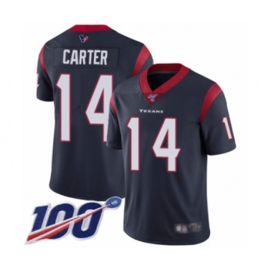 Men's Houston Texans 14 DeAndre Carter Navy Blue Team Color Vapor Untouchable Limited Player 100th Season Football Jersey