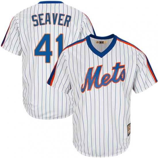 Men's Majestic New York Mets 41 Tom Seaver Replica White Cooperstown MLB Jersey