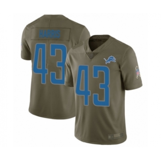 Men's Detroit Lions 43 Will Harris Limited Olive 2017 Salute to Service Football Jersey