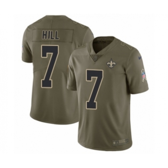 Men's Nike New Orleans Saints 7 Taysom Hill Limited Olive 2017 Salute to Service NFL Jersey