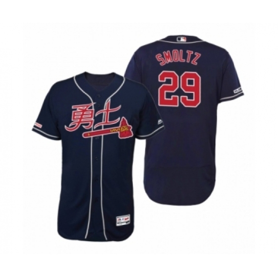 Men's 2019 Asian Heritage Month Atlanta Braves 29 John Smoltz Navy Chinese Flex Base Jersey