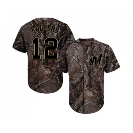 Men's Milwaukee Brewers 12 Aaron Rodgers Authentic Camo Realtree Collection Flex Base Baseball Jersey