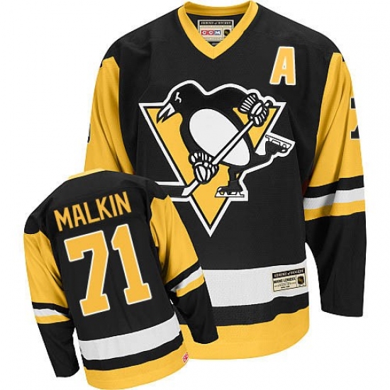 Men's CCM Pittsburgh Penguins 71 Evgeni Malkin Authentic Black Throwback NHL Jersey