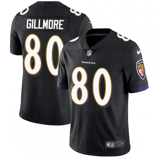 Men's Nike Baltimore Ravens 80 Crockett Gillmore Black Alternate Vapor Untouchable Limited Player NFL Jersey