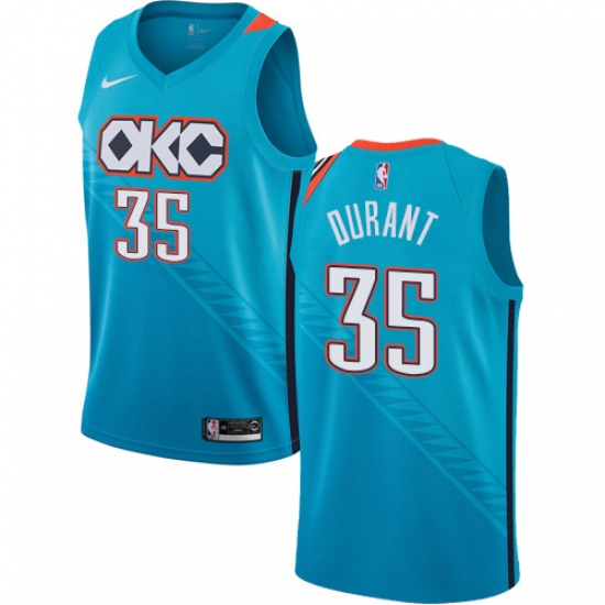 Men's Nike Oklahoma City Thunder 35 Kevin Durant Swingman Turquoise NBA Jersey - City Edition