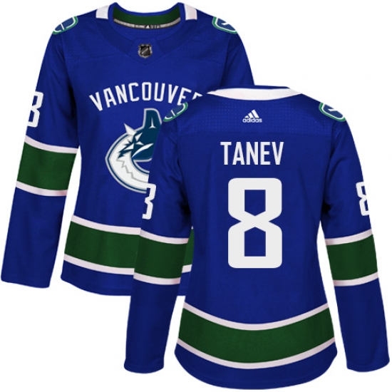 Women's Adidas Vancouver Canucks 8 Christopher Tanev Premier Blue Home NHL Jersey