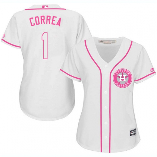 Women's Majestic Houston Astros 1 Carlos Correa Authentic White Fashion Cool Base MLB Jersey