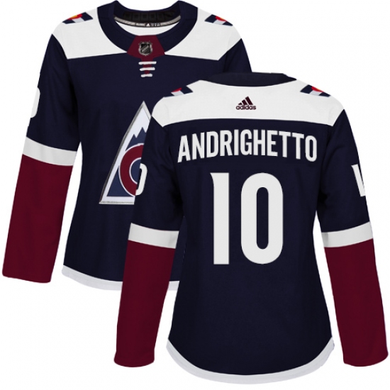 Women's Adidas Colorado Avalanche 10 Sven Andrighetto Authentic Navy Blue Alternate NHL Jersey