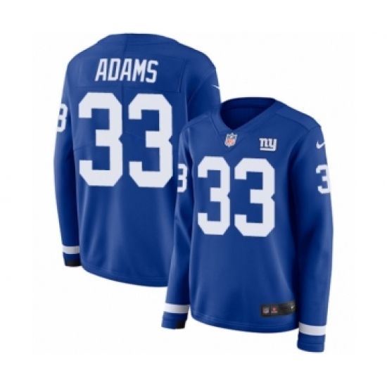 Women's Nike New York Giants 33 Andrew Adams Limited Royal Blue Therma Long Sleeve NFL Jersey