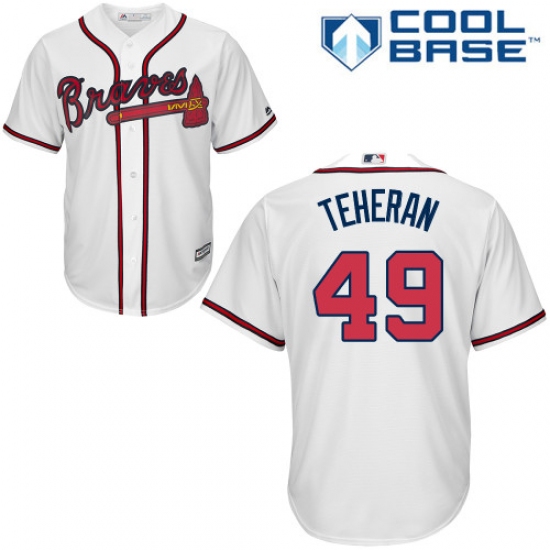 Youth Majestic Atlanta Braves 49 Julio Teheran Authentic White Home Cool Base MLB Jersey