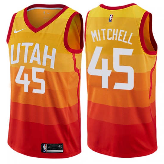 Men's Nike Utah Jazz 45 Donovan Mitchell Swingman Orange NBA Jersey - City Edition