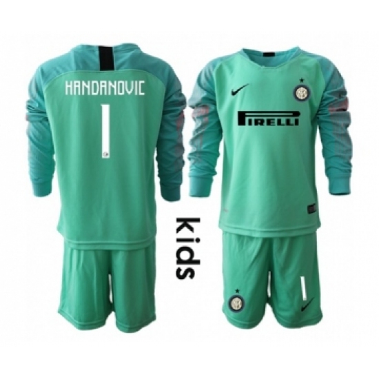 Inter Milan 1 Handanovic Green Goalkeeper Long Sleeves Kid Soccer Club Jersey