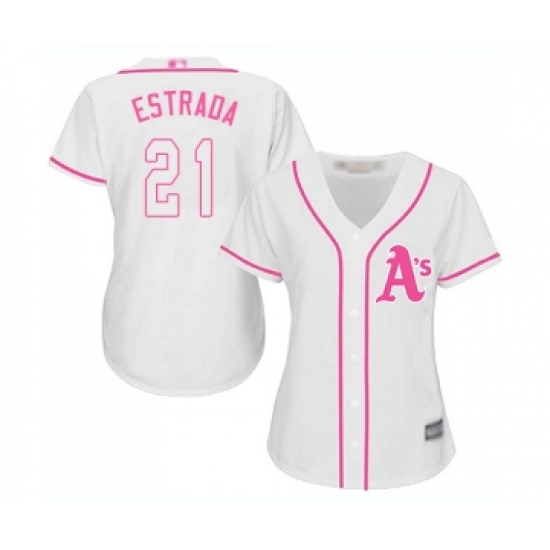 Women's Oakland Athletics 21 Marco Estrada Replica White Fashion Cool Base Baseball Jersey