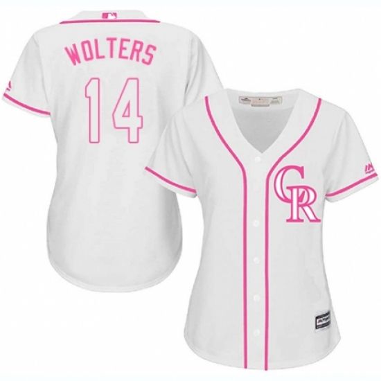 Women's Majestic Colorado Rockies 14 Tony Wolters Replica White Fashion Cool Base MLB Jersey