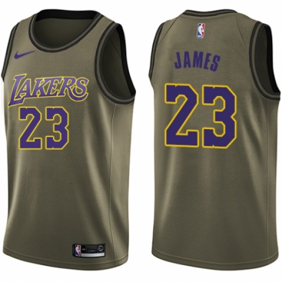 Men's Nike Los Angeles Lakers 23 LeBron James Swingman Green Salute to Service NBA Jersey