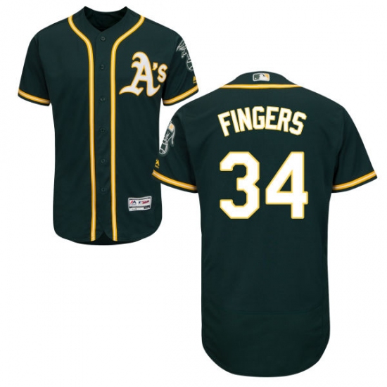 Men's Majestic Oakland Athletics 34 Rollie Fingers Green Alternate Flex Base Authentic Collection MLB Jersey