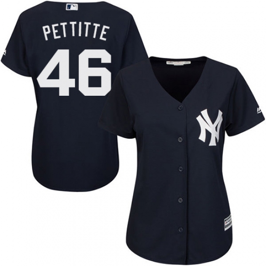 Women's Majestic New York Yankees 46 Andy Pettitte Authentic Navy Blue Alternate MLB Jersey