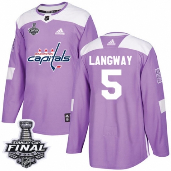 Men's Adidas Washington Capitals 5 Rod Langway Authentic Purple Fights Cancer Practice 2018 Stanley Cup Final NHL Jersey