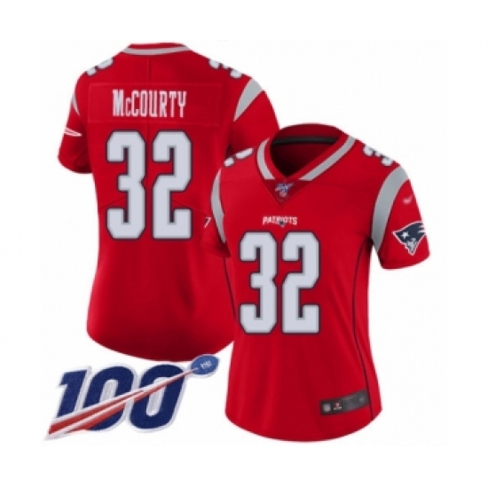 Women's New England Patriots 32 Devin McCourty Limited Red Inverted Legend 100th Season Football Jersey