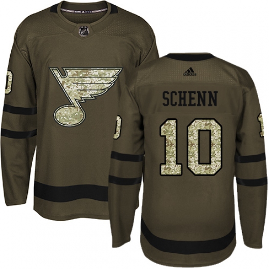 Youth Adidas St. Louis Blues 10 Brayden Schenn Premier Green Salute to Service NHL Jersey