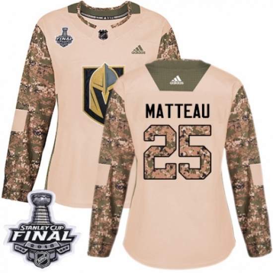 Women's Adidas Vegas Golden Knights 25 Stefan Matteau Authentic Camo Veterans Day Practice 2018 Stanley Cup Final NHL Jersey