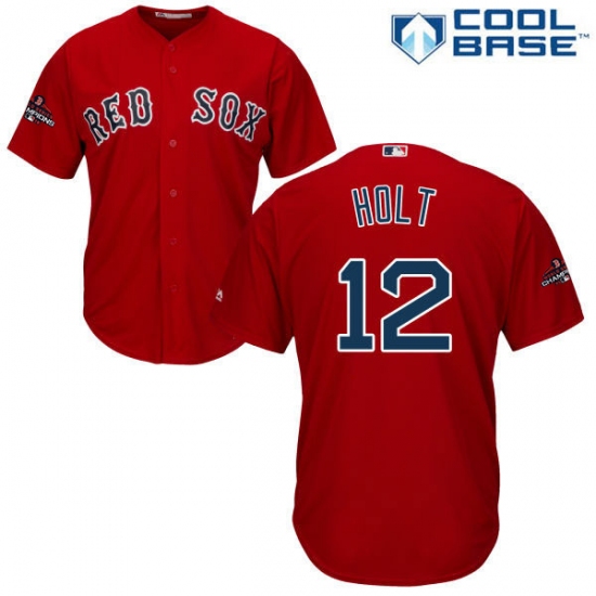 Youth Majestic Boston Red Sox 12 Brock Holt Authentic Red Alternate Home Cool Base 2018 World Series Champions MLB Jersey