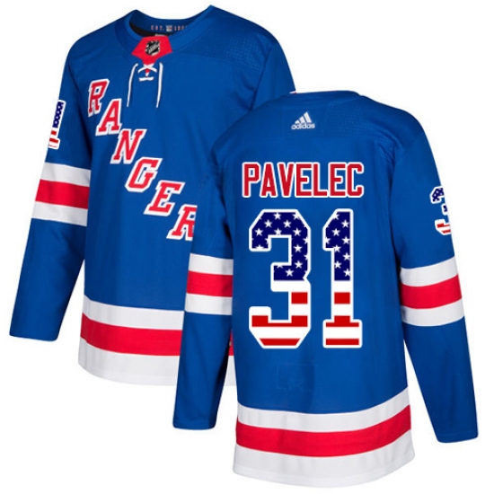 Youth Adidas New York Rangers 31 Ondrej Pavelec Authentic Royal Blue USA Flag Fashion NHL Jersey