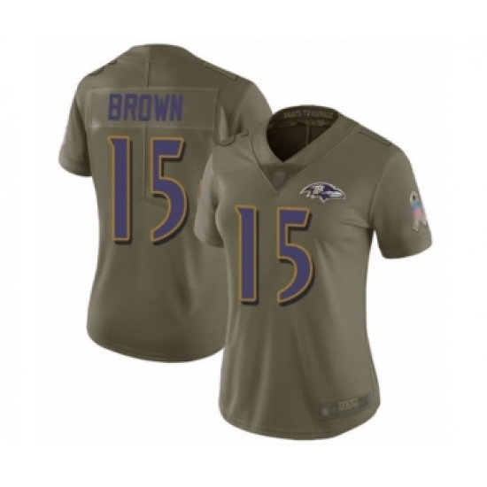 Women's Baltimore Ravens 15 Marquise Brown Limited Olive 2017 Salute to Service Football Jersey