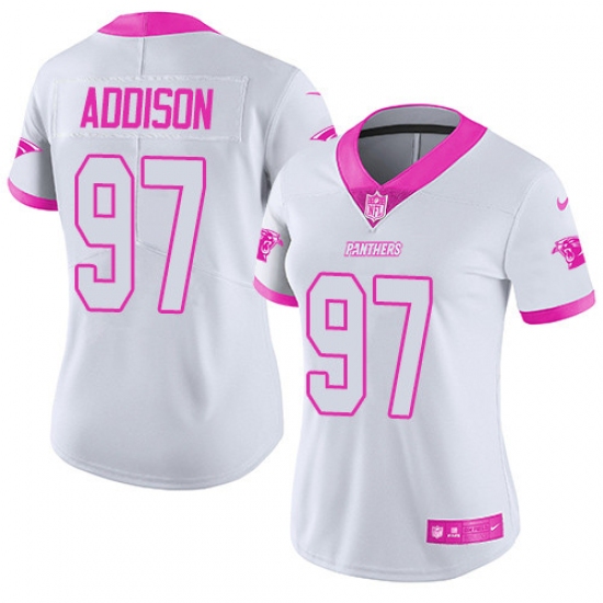 Women's Nike Carolina Panthers 97 Mario Addison Limited White/Pink Rush Fashion NFL Jersey