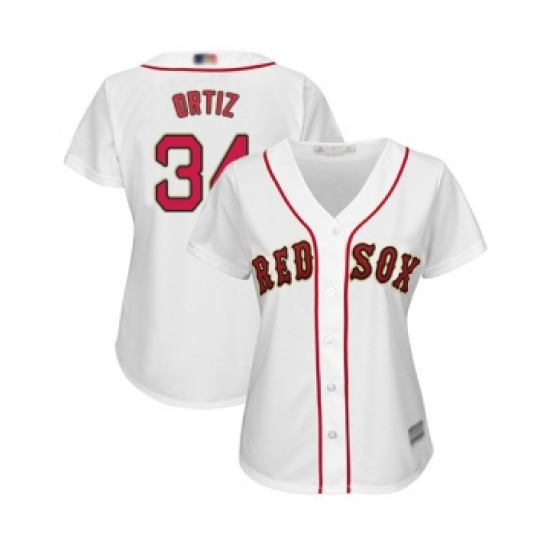 Women's Boston Red Sox 34 David Ortiz Authentic White 2019 Gold Program Cool Base Baseball Jersey