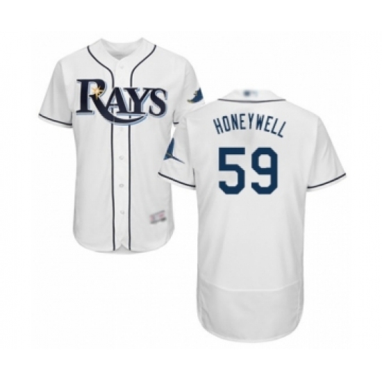 Men's Tampa Bay Rays 59 Brent Honeywell Home White Home Flex Base Authentic Collection Baseball Player Jersey