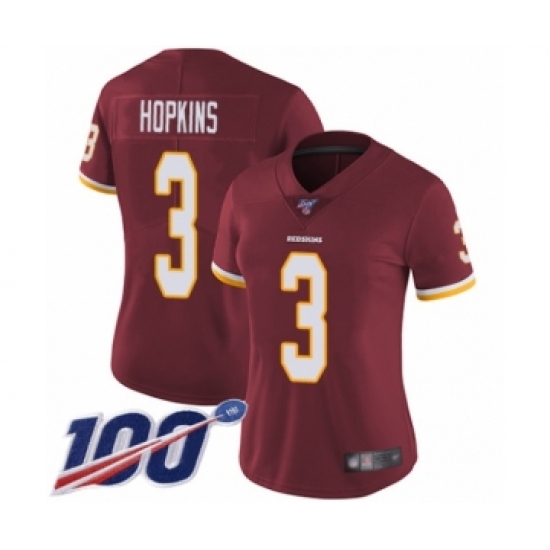 Women's Washington Redskins 3 Dustin Hopkins Burgundy Red Team Color Vapor Untouchable Limited Player 100th Season Football Jersey