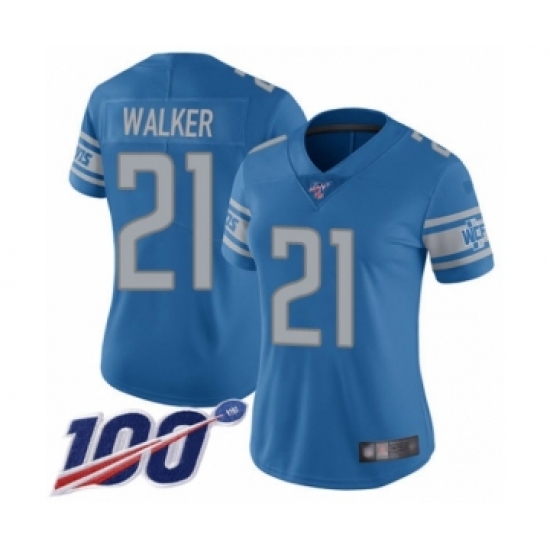 Women's Detroit Lions 21 Tracy Walker Blue Team Color Vapor Untouchable Limited Player 100th Season Football Jersey