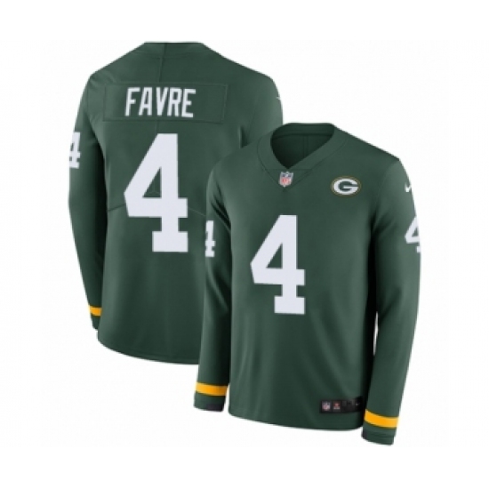 Men's Nike Green Bay Packers 4 Brett Favre Limited Green Therma Long Sleeve NFL Jersey