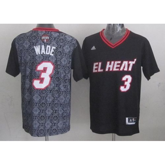 Men's Adidas Miami Heat 3 Dwyane Wade Swingman Black New Latin Nights NBA Jersey