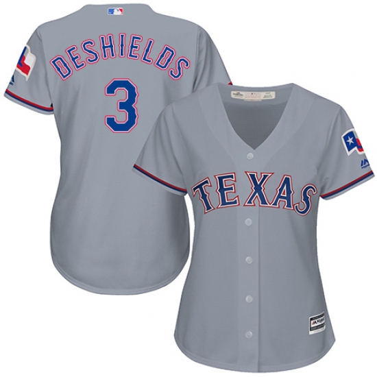 Women's Majestic Texas Rangers 3 Delino DeShields Replica Grey Road Cool Base MLB Jersey