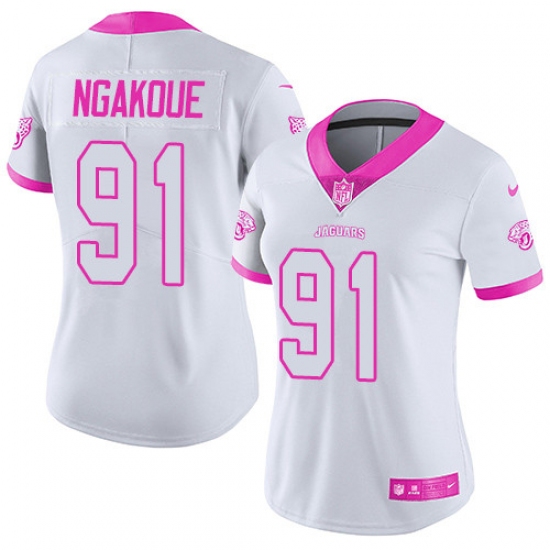 Women's Nike Jacksonville Jaguars 91 Yannick Ngakoue Limited White/Pink Rush Fashion NFL Jersey