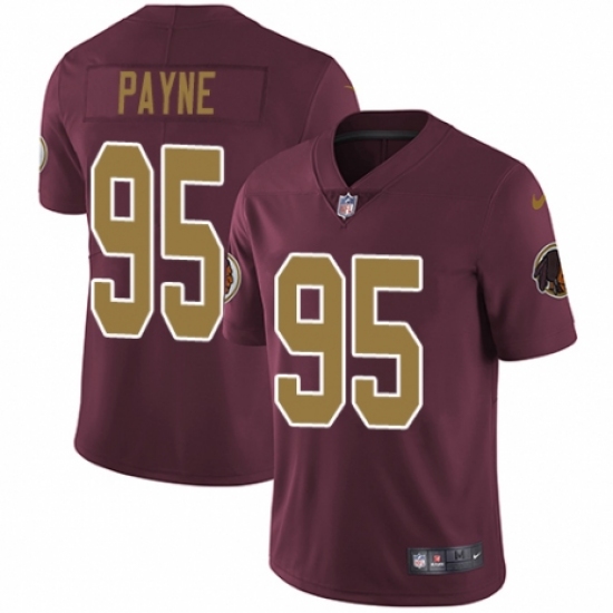 Men's Nike Washington Redskins 95 Da'Ron Payne Burgundy Red Gold Number Alternate 80TH Anniversary Vapor Untouchable Limited Player NFL Jersey