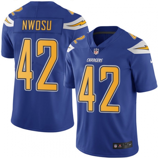 Youth Nike Los Angeles Chargers 42 Uchenna Nwosu Limited Electric Blue Rush Vapor Untouchable NFL Jerseye