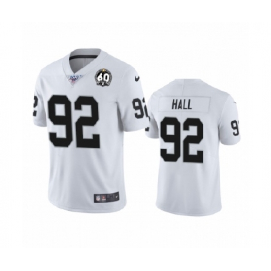 Women's Oakland Raiders 92 P.J. Hall White 60th Anniversary Vapor Untouchable Limited Player 100th Season Football Jersey