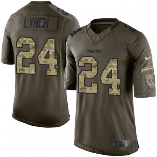 Men's Nike Oakland Raiders 24 Marshawn Lynch Elite Green Salute to Service NFL Jersey