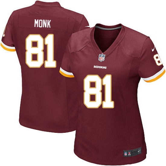 Women's Nike Washington Redskins 81 Art Monk Game Burgundy Red Team Color NFL Jersey