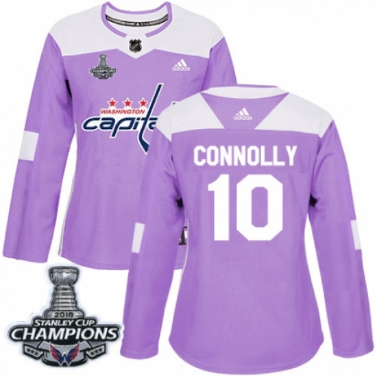 Women's Adidas Washington Capitals 10 Brett Connolly Authentic Purple Fights Cancer Practice 2018 Stanley Cup Final Champions NHL Jersey