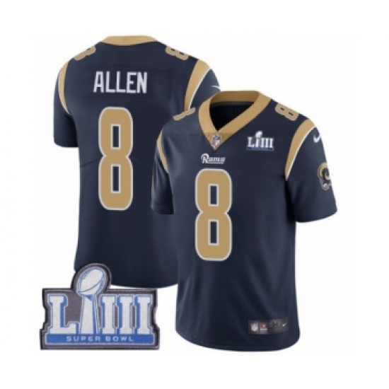 Youth Nike Los Angeles Rams 8 Brandon Allen Navy Blue Team Color Vapor Untouchable Limited Player Super Bowl LIII Bound NFL Jersey