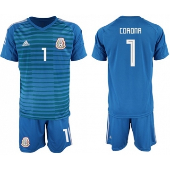 Mexico 1 Corona Blue Goalkeeper Soccer Country Jersey