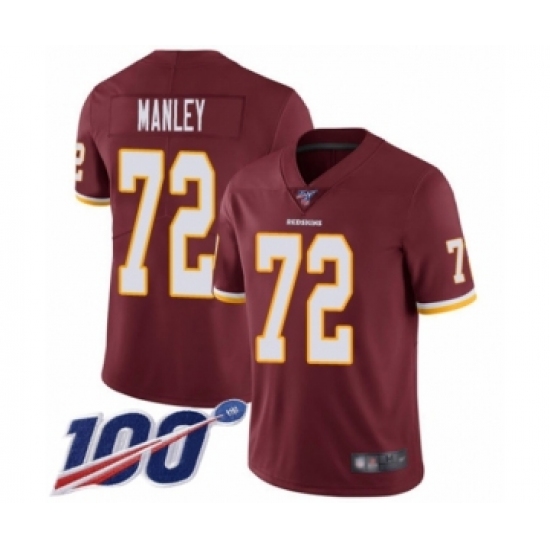 Men's Washington Redskins 72 Dexter Manley Burgundy Red Team Color Vapor Untouchable Limited Player 100th Season Football Jersey