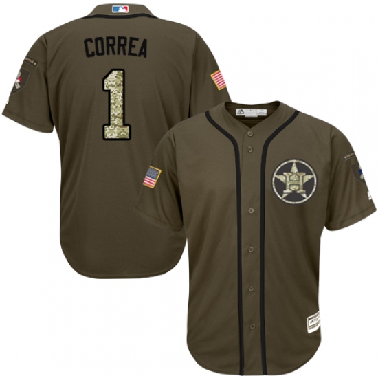 Men's Majestic Houston Astros 1 Carlos Correa Authentic Green Salute to Service MLB Jersey