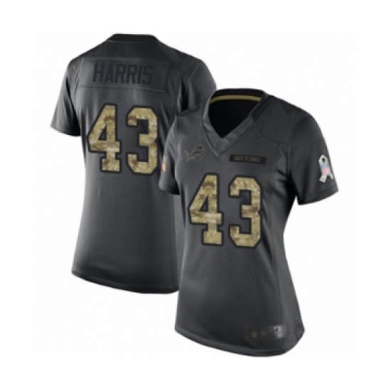 Women's Detroit Lions 43 Will Harris Limited Black 2016 Salute to Service Football Jersey